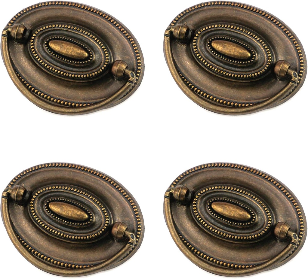 Quluxe 4 Pcs Furniture Dresser Pull Antique Brass Bail Drawer Pull Oval Drop Swing Handles Cabinet Knob Hardware 2.32" Hole Distance, 3.14"x2.2"