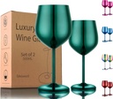 Stainless Steel Wine Glasses Set of 2, 18 oz Unbreakable Green Wine Glass Unique Metal Wine Goblets for Outdoor Capming and Pool Gift for Wine Lovers