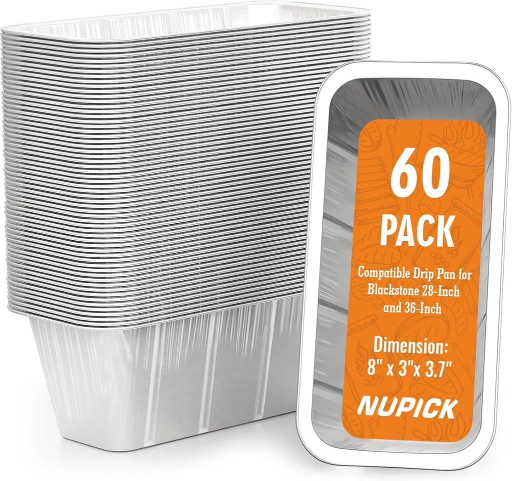 NUPICK 60 Pack Grease Cup Liners for Blackstone, Griddle Accessories for Blackstone 17"/22"/30"/28"/36" Griddle, Easy Cleaning Disposable Aluminum Grease Traps & Drip Pans for Blackstone Catcher, 5017