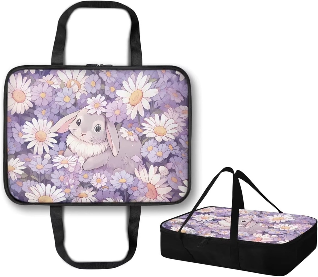 Insulated Casserole Carrier Thermal Food Warmer Tote for Hot and Cold Food Lunch Carrier Dish Cake Pie Transport Bag for Travel Cookouts Parties, Rabbit Bunny Violet Daisy Easter