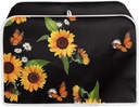 chaqlin Novelty Toster Cover 4 Slice Wide Slot Black Sunflower Graphics Bread Machine Accessories Fingerprint Protection