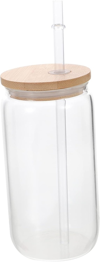 Healifty High Borosilicate Glass Drinking Cup with Straw Lid Clear Reusable Juice and Iced Coffee Glass for Soda Beer and Cold Beverages Easy to Clean Transparent Glassware
