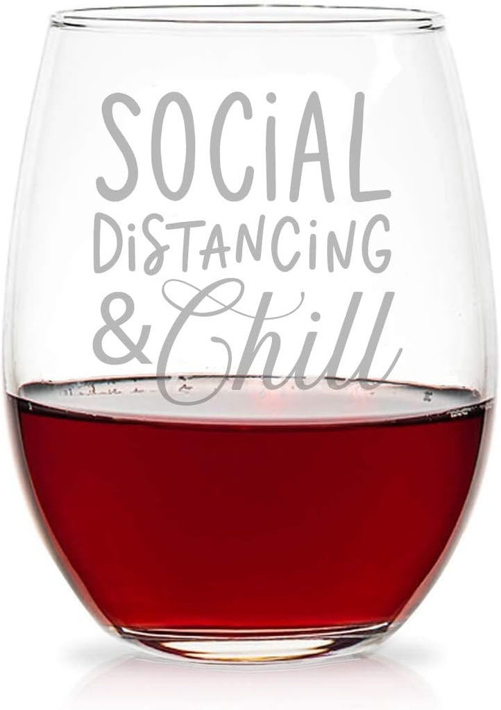 Social Distancing & Chill Stemless 15 Ounce Wine Glass