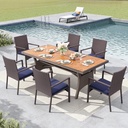 MFSTUDIO Patio Dining Sets for 6, Outdoor Table and Chairs, 74’’ Wood Top Rectangular Table Set with Chairs, 7 Pieces Patio Outdoor Dining Furniture Set, Deck, Backyard, Porch