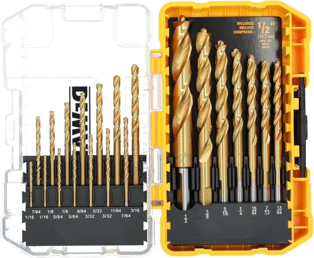 DEWALT Titanium Nitride Coated Drill Bit Set, Pilot Point, 21-Piece (DW1361)