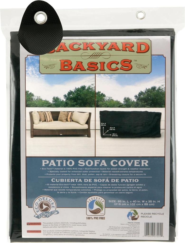 Backyard Basics Patio Sofa Cover, 85 x 40 x 35 Inch, Black, 7205