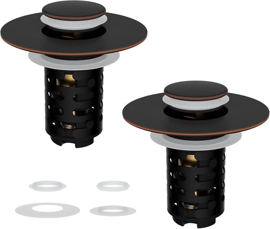 iFealClear 2 Pack Upgraded 4-in-1 Bathroom Sink Drain Strainer, Universal Pop Up Sink Stopper with 2-Layer Detachable Hair Catcher Filter Basket, Fit 1.1"-2.36" US Basin, Oil Rubbed Bronze