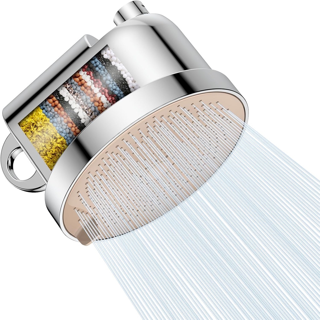 MakeFit Filtered Shower Head - 5 Settings High Pressure Rain Shower Head with Filter for Hard Water Softener - Easy Install & Replace - Bathroom Showerhead to Remove Chlorine & Heavy Metals