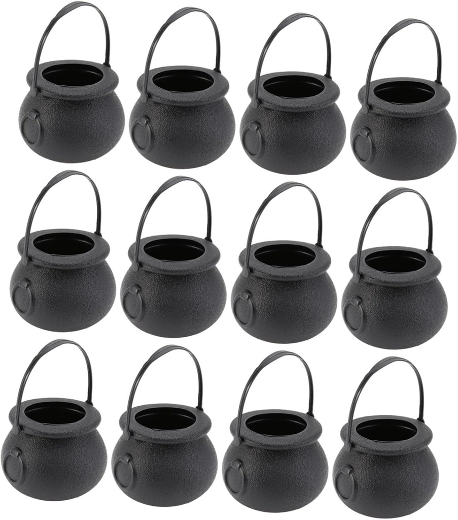 VALICLUD 12 Pcs Black Witch Candy Jars Halloween Cauldron Buckets Plastic Candy Holders for Party Decorations and Treats Safe Odorless Material for Haunted Bar and Club Themes