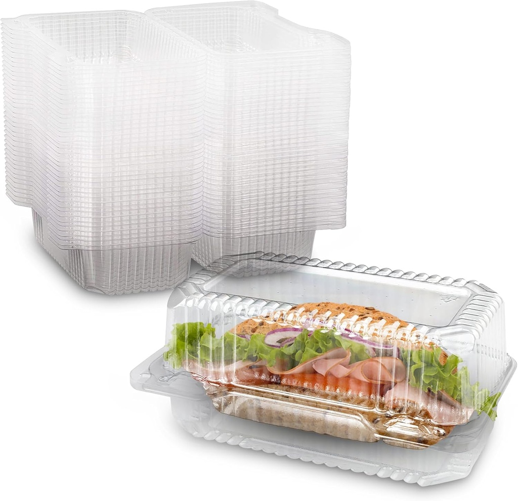 MT Products Clear Plastic Hinged Loaf Containers 8" x 4" x 3.85" - Disposable Medium Hoagie Container (Pack of 20) - Made in the USA