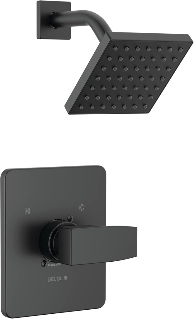 Delta Modern 14 Series Shower Faucet Set, Matte Black Shower Head and Handle Set, Valve Trim Kit, Matte Black T14267-BL-PP (Valve Not Included)