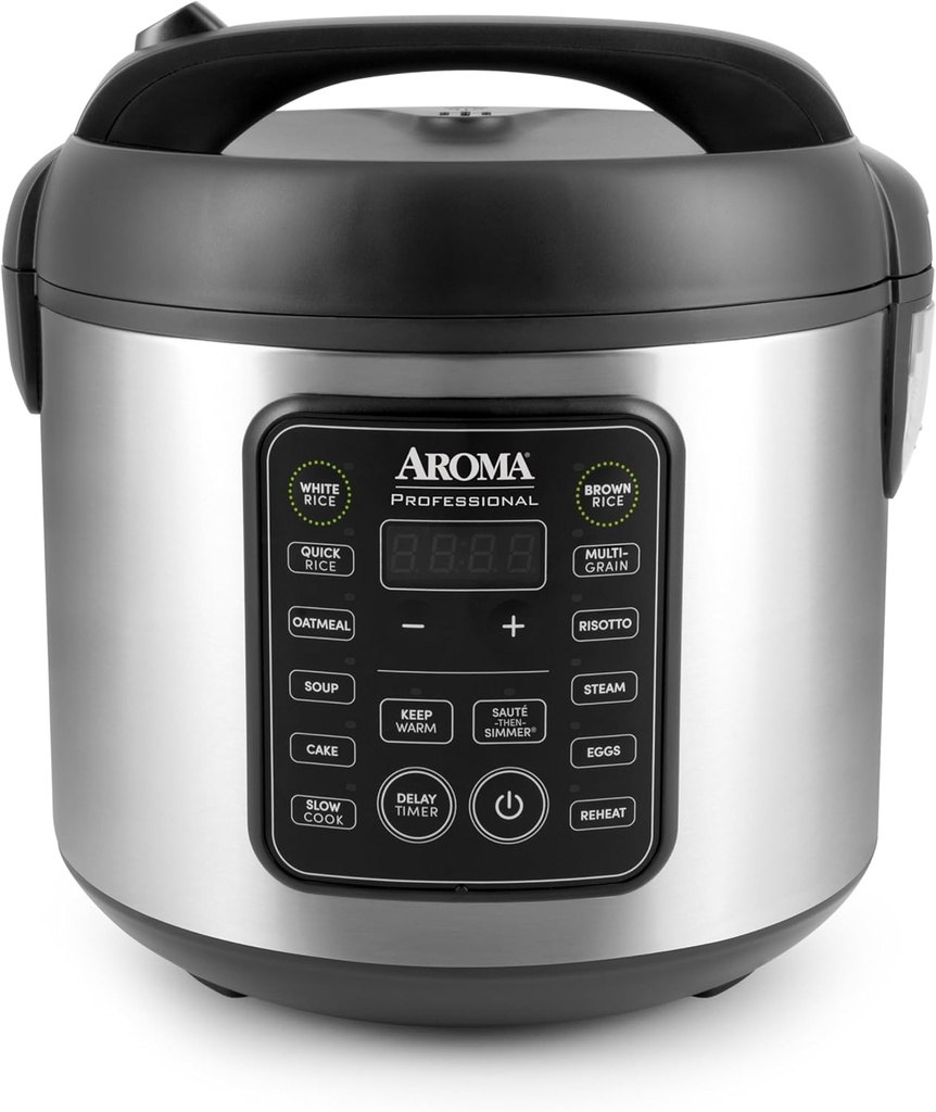 AROMA Professional Digital Rice Cooker, 10-Cup (Uncooked) / 20-Cup (Cooked), Multicooker, Slow Cooker, Steamer, Oatmeal Cooker, Egg Cooker, STS, 5 Qt, Black, ARC-5200SB