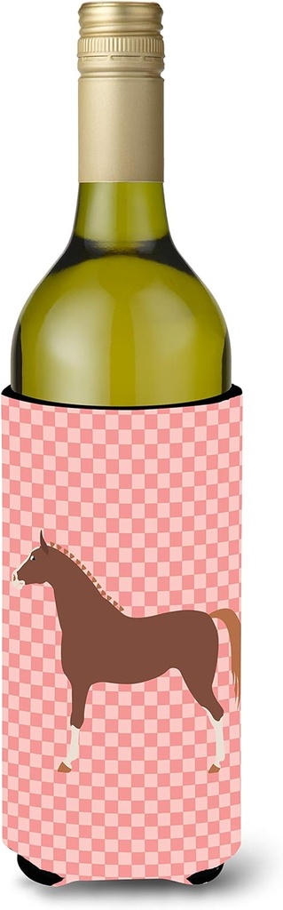Caroline's Treasures BB7909LITERK Hannoverian Horse Pink Check Wine Bottle Hugger Bottle Cooler Sleeve Hugger Machine Washable Collapsible Insulator Beverage Insulated Holder