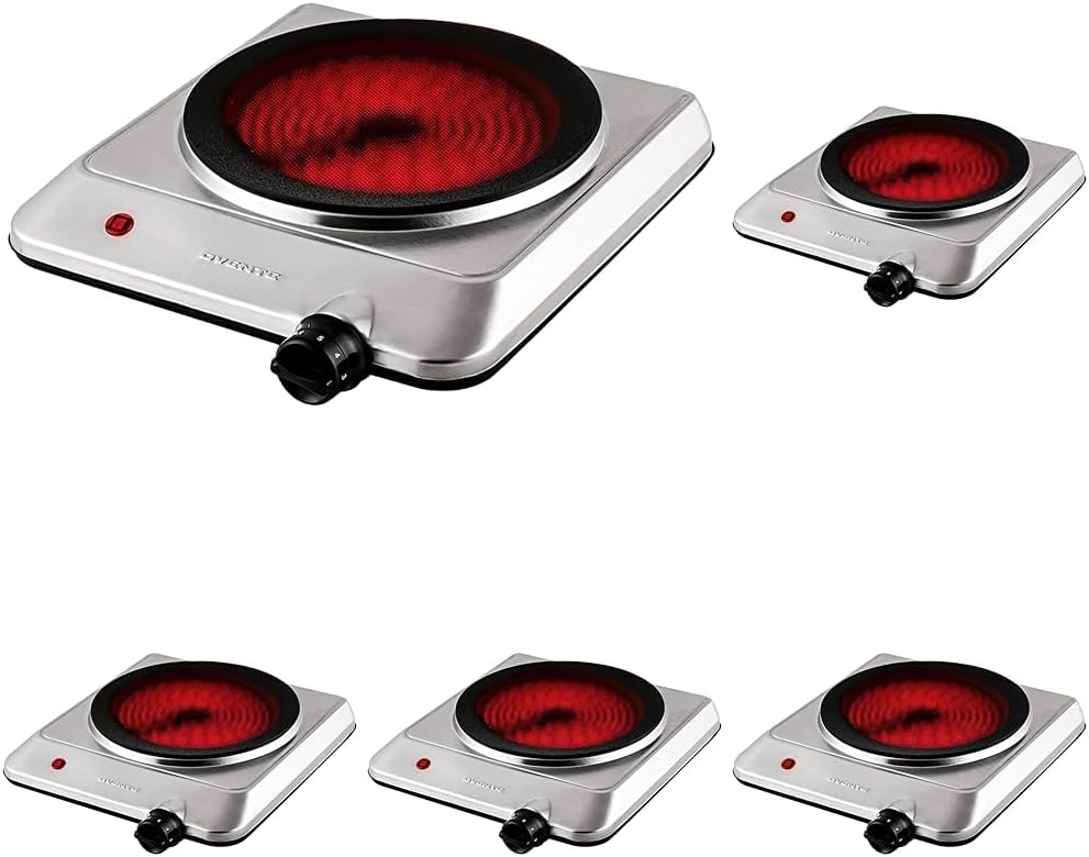 OVENTE Countertop Infrared Single Burner, 1000W Electric Hot Plate w/ 7.5” Ceramic Glass Cooktop, 6 Level Temperature Setting & Easy to Clean Base, Compact Stove for Home Dorm Office, Silver BGI201S