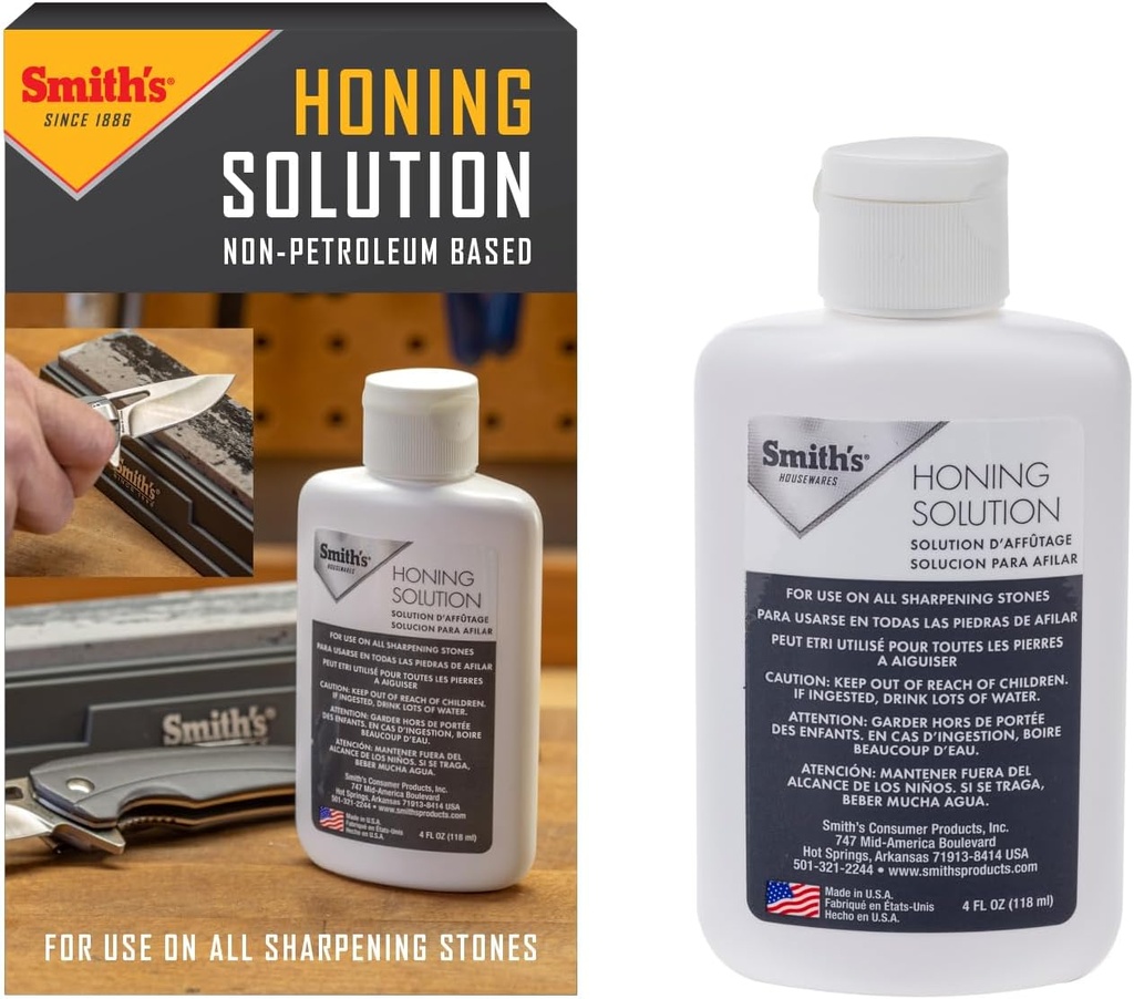 Smith's HON1 Honing Solution - 4oz Bottle - Lubricate Sharpening Stones - Built-In Stone Cleaning Agents & Rust Inhibitors - Oil for Tool & Knife Sharpening Stone - Prevents Clogged Pores