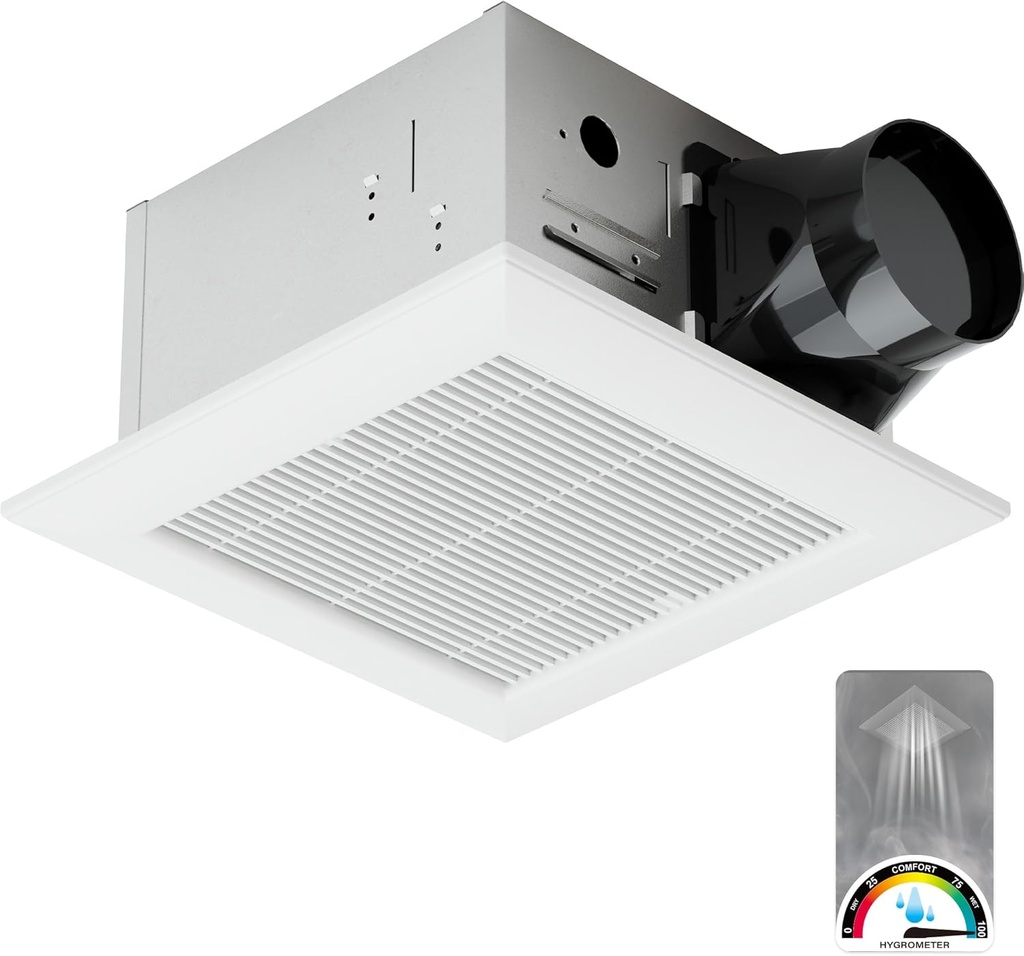 Bathroom Exhaust Fan with Humidity Sensor: 100CFM Ventilation Fan for Bathroom and Home, Auto-Adjusts for Moisture Control, Ultra-Quiet 1.2 Sones, Dimmable & Wet Rated, ETL Certified