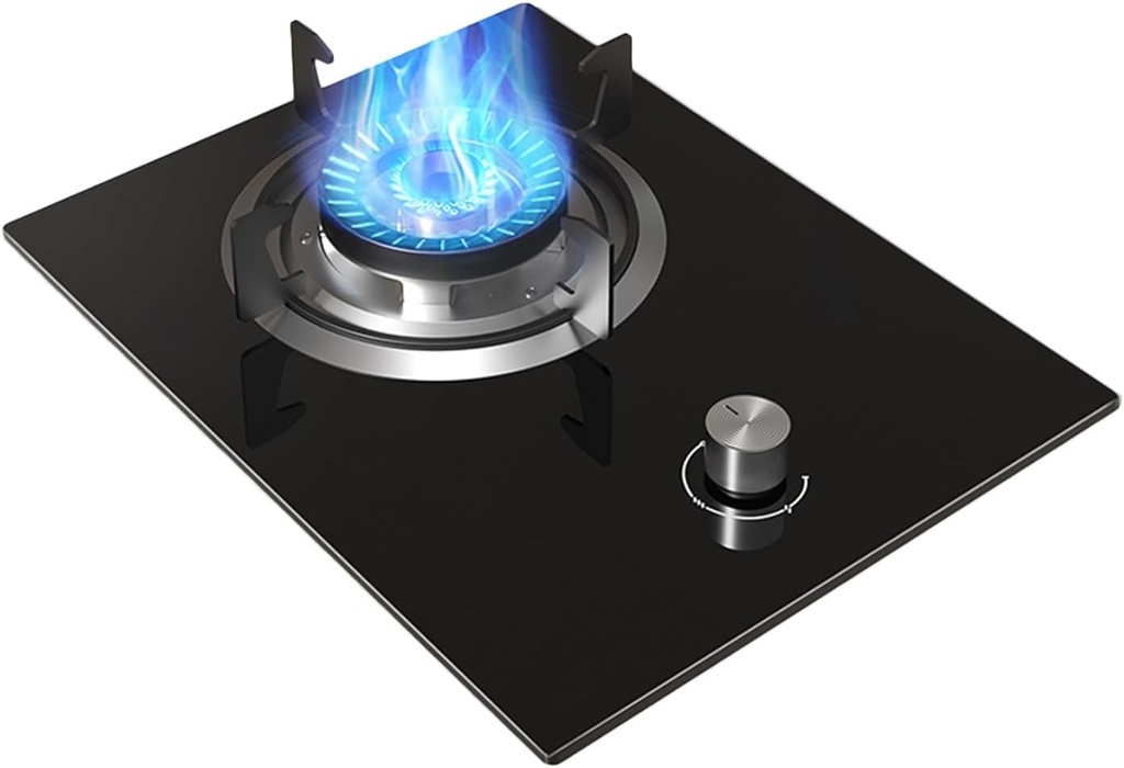 Gas Stove,5.2KW Kitchen Counter Top Stove,Catering Indoor Regulators,Tempered Glass Cast Iron Pot Rack,with Flameout Protection,for Home Kitchen(NG)