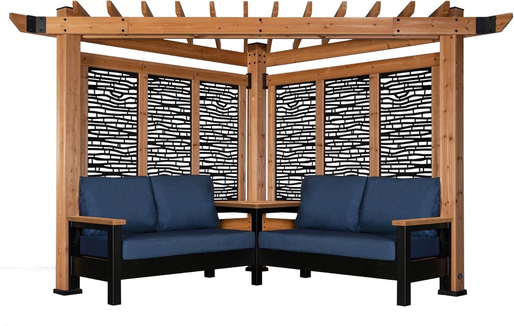 Backyard Discovery Tuscany Cabana Pergola with Bamboo Privacy Panels and Conversation Seating in Indigo