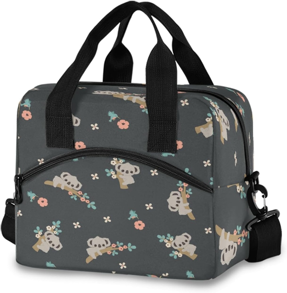 OREZI Kids Lunch Bag Girls Boys Children Student Women School Work Travel,Insulated Lunch Box Lunch Organizer Cooler Bento Bags with Adjustable Strap(Cute Floral Koala)