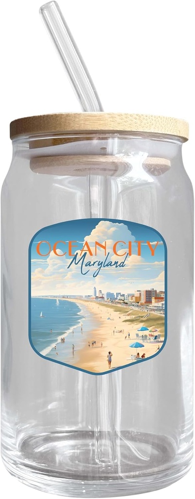 R and R Imports Ocean City Maryland Design B Souvenir 12 oz Beer Can Glass Single
