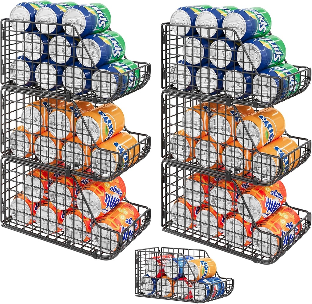 X-cosrack 6Pack Stackable Can Rack Organizer for Kitchen Pantry，Max Can Storage Holder,Durable Can Dispenser & Canned Goods Organizer for Various Ounces of Canned Food Soda Drinks, 2 Pack 3-Tier