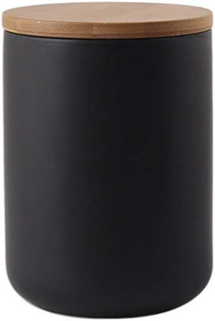 MilkyWay Food Storage Jar Strong Ceramic Storage Canisters with Airtight Seal Bamboo Lid Modern Design Seal Damp-Proof Kitchen Jar for Coffee, Tea, Spice and More (Black(M: 27oz/800ml))