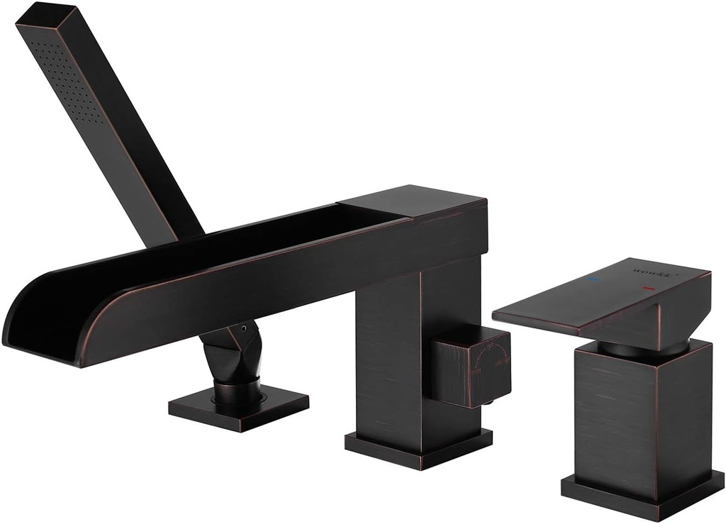 Waterfall Roman Tub Faucets Deck Mount Oil Rubbed Bronze Bathtub Faucets Brass Tub Filler Bathroom Faucets with Hand Shower