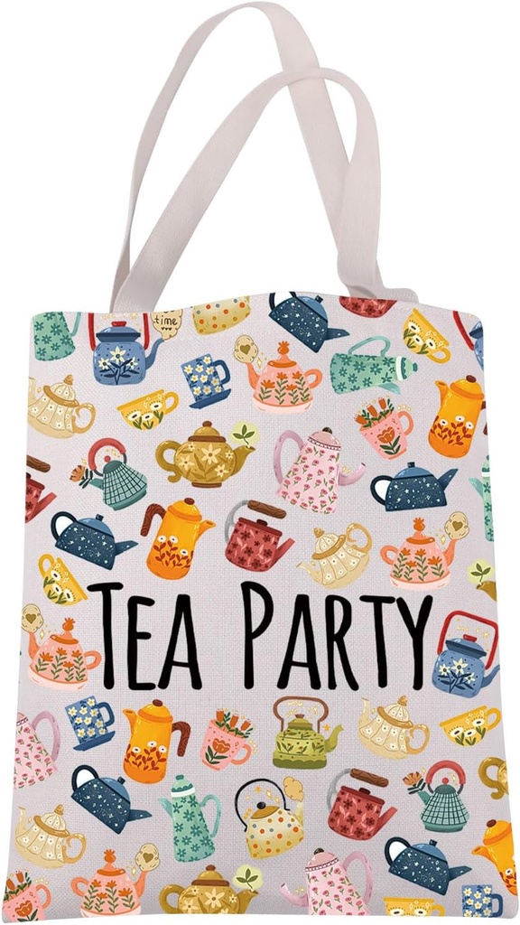 JXGZSO Funny Teapot Themed Gift Teapot Print Tote Bag Tea Time Gift Tea Party Shoulder Bag Tea lover Gift Tea Drinker Gift
