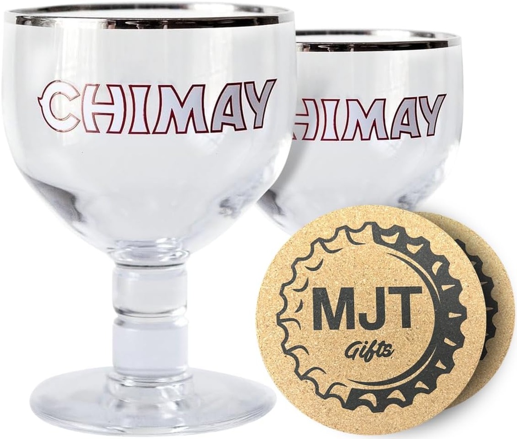 Chimay German Beer Glasses with Beer Coasters - 0.25 Liter - 2pk