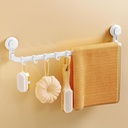 Avolare Suction Cup Towel Bar, Adjustable 24 Inches Adhesive Towel Holder for Bathroom, No Drill Wall Mounted Towel Rack with 5 Sliding Hooks, White Towel Shelf for Kitchen, Toilet, Shower, Door