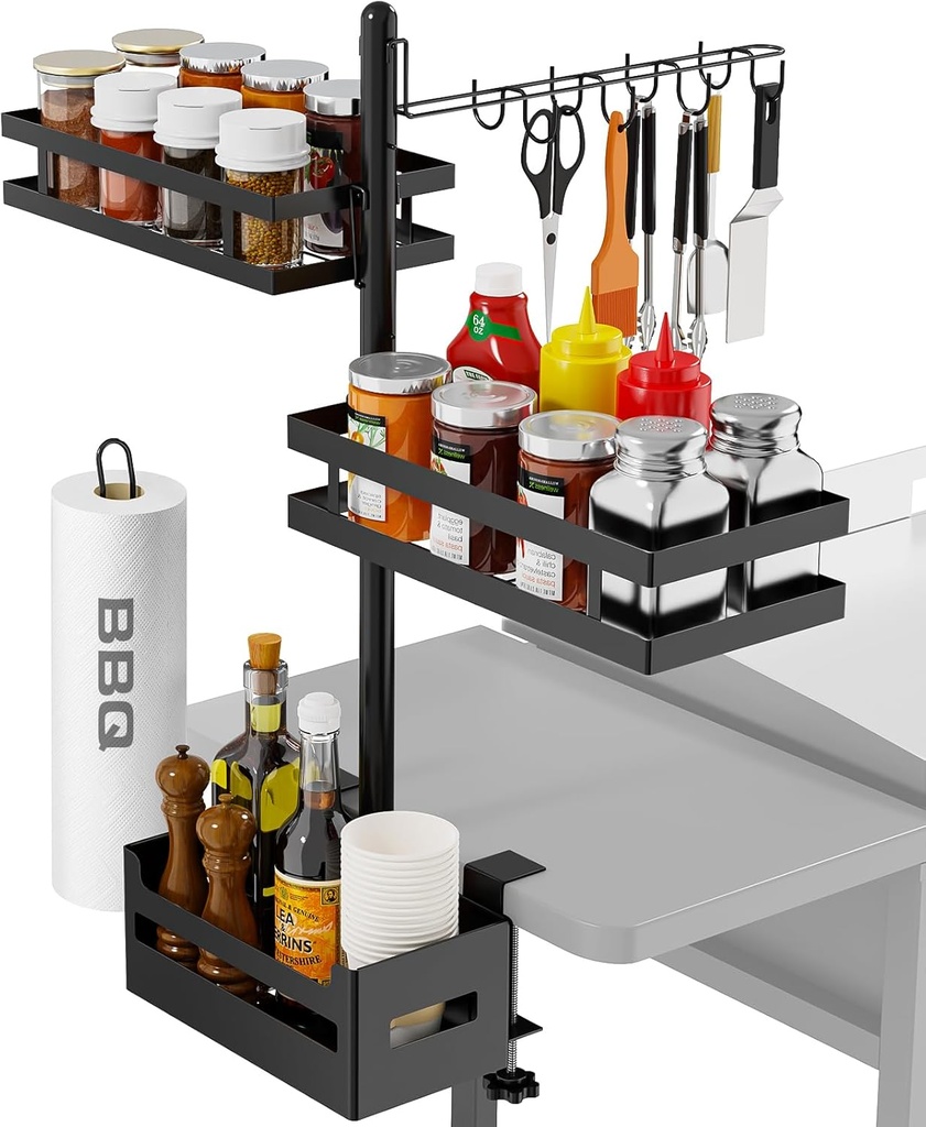 Griddle Caddy for Blackstone Griddle, Outdoor Kitchen Accessories for Camper, Grill Caddy with Paper Towel Holder, Blackstone Caddy Organizer, Condiment Caddy, Grilling Gifts for Men