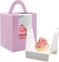 Cupcake Boxes, 30 Pack Individual Single With Clear Window Inserts Handle - Muffins Carriers Pastry Containers (Purple)