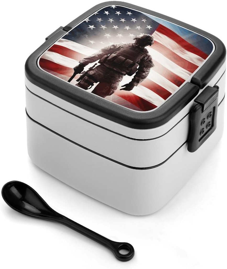 Double Layer Bento Boxes American Soldier Bento Box for Adults Leakproof Lunch Box for Office Work Travel Large Capacity Meal Boxes With Removable Compartments