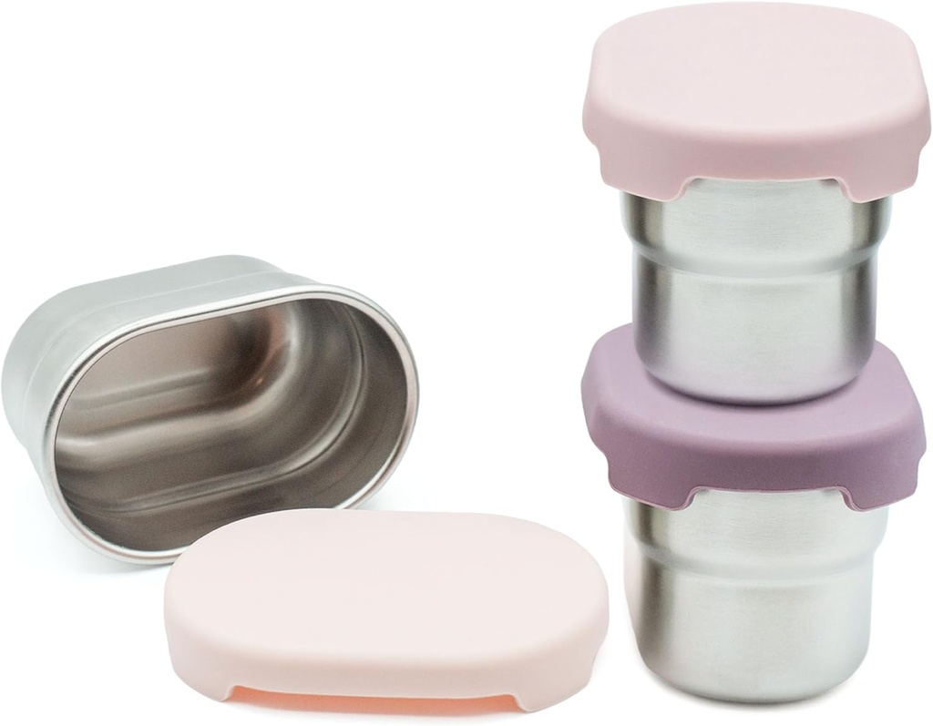 WeeSprout Stainless Steel Dip Containers with Leakproof Silicone Lids - 3 Pack - 2.7 Oz Reusable Snack & Sauce Cups - BPA-Free, Dishwasher & Freezer Safe Bento Box Lunch Boxes & Meal Prep Accessories