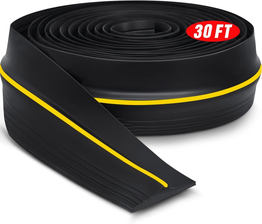 Pangda 30 ft Universal Garage Door Bottom Threshold Seal Strip Weather Stripping Replacement Rubber Waterproof DIY Weatherproof Garage Door Threshold Seal Strip, Not Include Sealant, Black