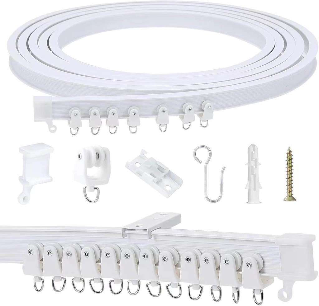 ND Flexible Bendable Ceiling Curtain Track, 5m (16.4ft), Ceiling Mounted, PVC Metal, White, Window Dressing Hardware, Hanging Rod