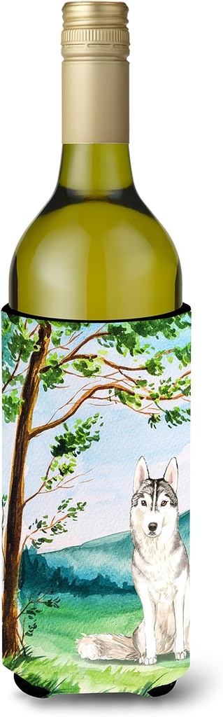Caroline's Treasures CK2555LITERK Under The Tree Siberian Husky Wine Bottle Hugger Bottle Cooler Sleeve Hugger Machine Washable Collapsible Insulator Beverage Insulated Holder