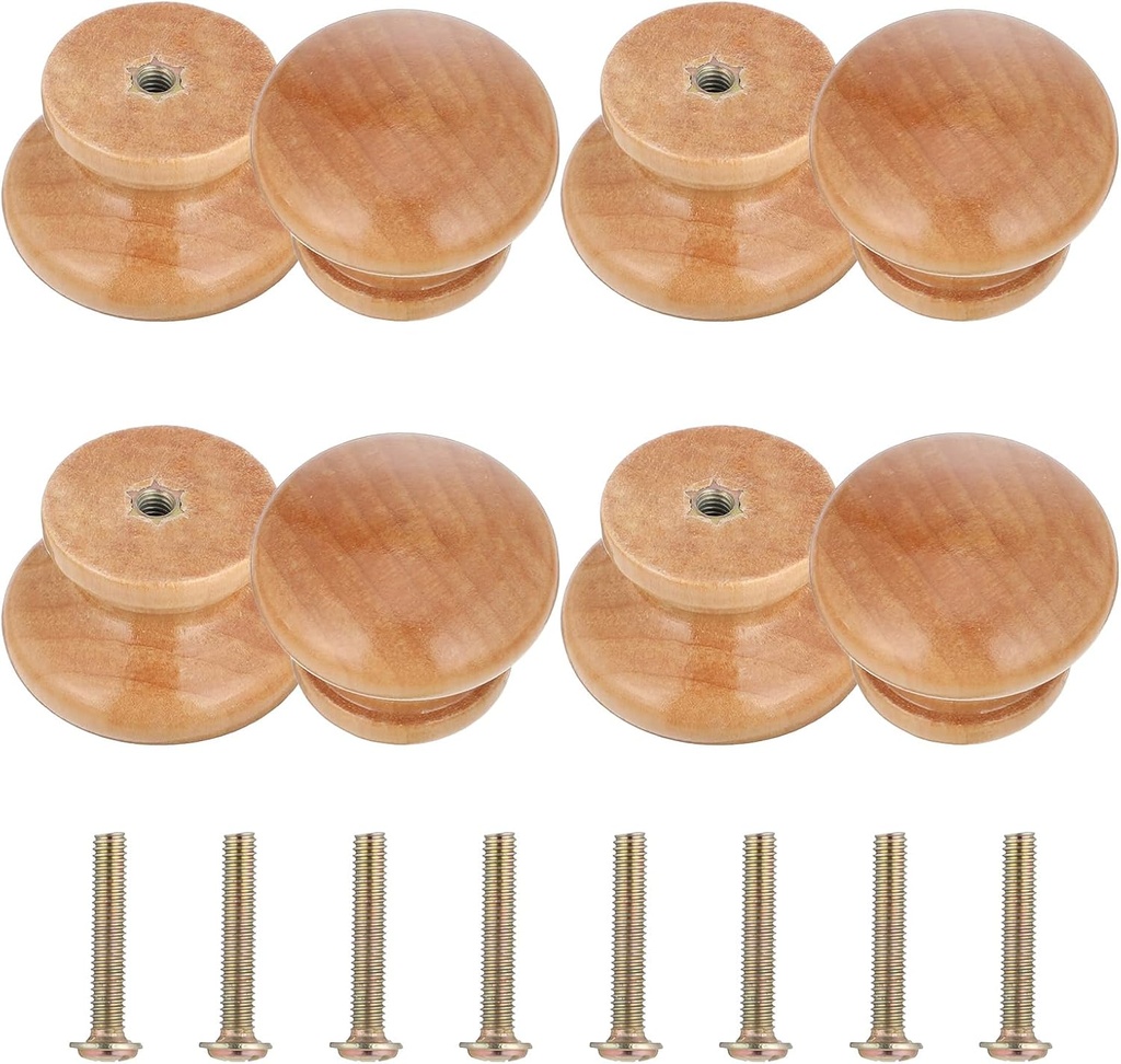 8 Pcs Wooden Drawer Pulls, Natural Wood Dresser Knobs Wooden Cabinet Knobs Round Drawer pulls Mushroom Wood Knob for Furniture Cupboard Dresser Closet Door (Diameter: 1.34", Height: 1")