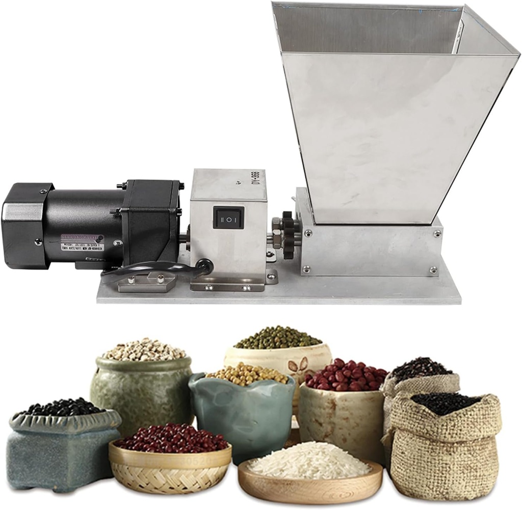 Grain Electric Grinder Mill, 110V 60W Grain Mill Malt Crusher for Rice Corn Coffee, Wheat Feed Multifunctional Milling Machine Stainless Steel Roller 4 Hoppers