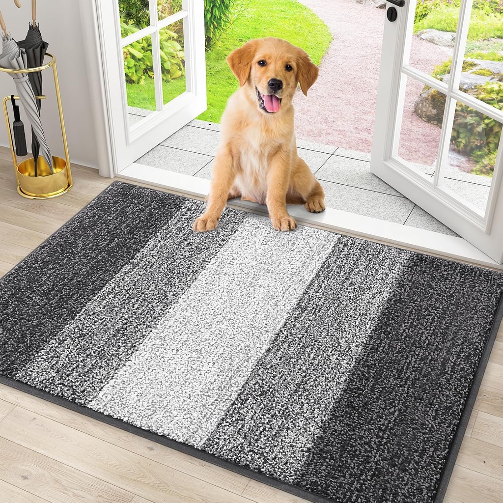 Smiry Dog Door Mat for Muddy Paws, Absorbs Moisture and Dirt, Low-Profile Entryway Mat with Non-Slip Backing, Entry Indoor Outdoor Doormat for Inside Floor (30x20 Inches, Grey)