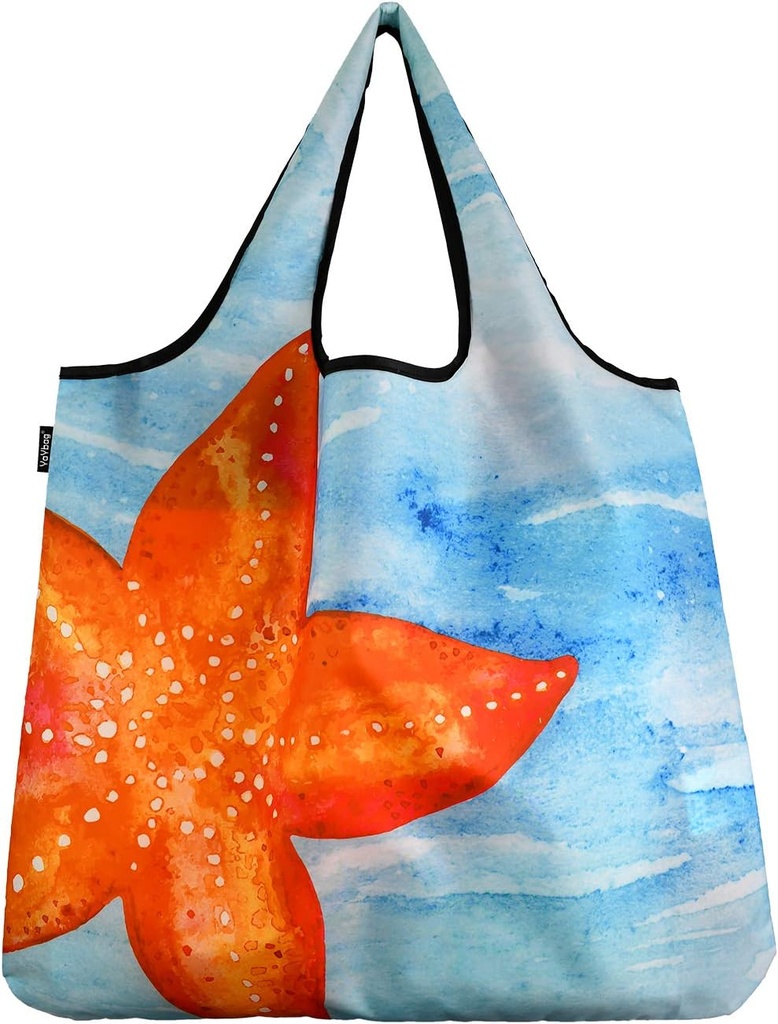 JUMBO Size, Starfish Color, Fashionable Reusable Shopping & Produce Bags, Heavy Duty, Slip Pocket, Women-Adults