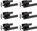 Privacy Door Handle Keyless No Key with Lock Set, Heavy Duty Reversible Interior Door Lever for Bedroom Bathroom, Square Door Lock for Left & Right Handed Doors (6 Pack, Matte Black)