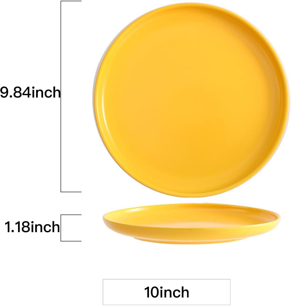 Solid color ceramic plate single, dinner, dessert, salad, bread, party serving, wedding, household, yellow plate (yellow, 10inch)