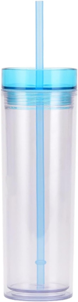 450ml/15.5oz European And American Style Fashionable Water Cup, Double-Layer Transparent Straight Cup-Transparent Sky Blue Cover