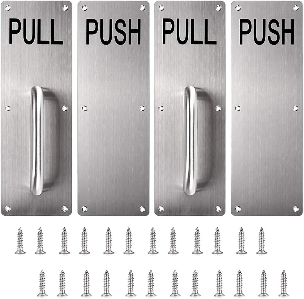 Sumnacon 12 Inch Stainess Steel Door Handle Pull and Push Plate Silver 2 Sets-for Home/Office/Warehouse/Public Places and Suitable of Wooden/Composite Door with Screws