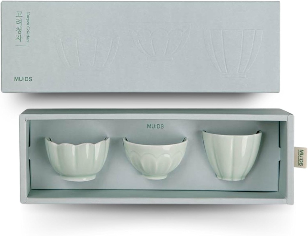 MU:DS Korean Celadon Ceramic Bowl Set – 3-piece Set with Handcrafted Blue Celadon Design, Perfect for Tea, Alcohol, and Snacks