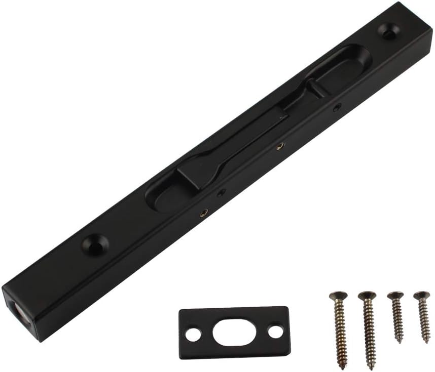 Hidden Latches & Bolts Black 304 Stainless Steel 8 inch (20cm) Security Door Bolt Latch, Double Door Lever Action Flush Bolt Latch, French Door Slide Bolt Lock, Black Finish