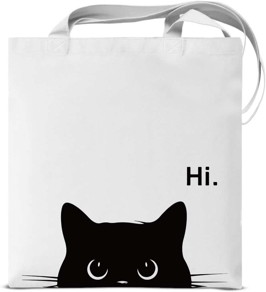 Cute Cat Canvas Tote Bag for Women Girls Funny Kitty Aesthetic Reusable Grocery Shoulder Bag for Shopping Work Travel Beach Cat Lover Gifts