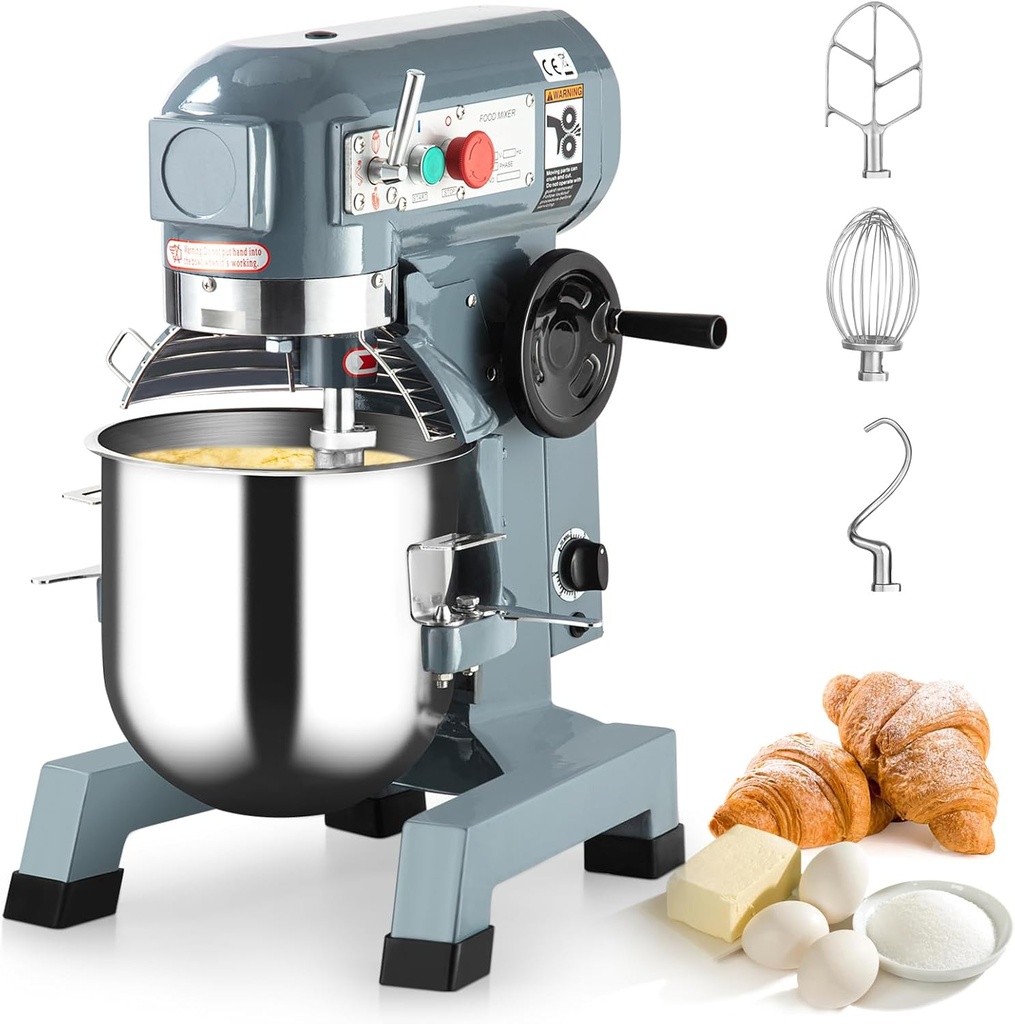 10QT Stand Mixer, Commercial Food Mixer, 450W Kitchen Electric Mixer with with Dough Hook, Wire Whip & Beater, Stainless Steel Bowl, 3 Adjustable Speeds, for Bakery Pizzeria Restaurant Family Use