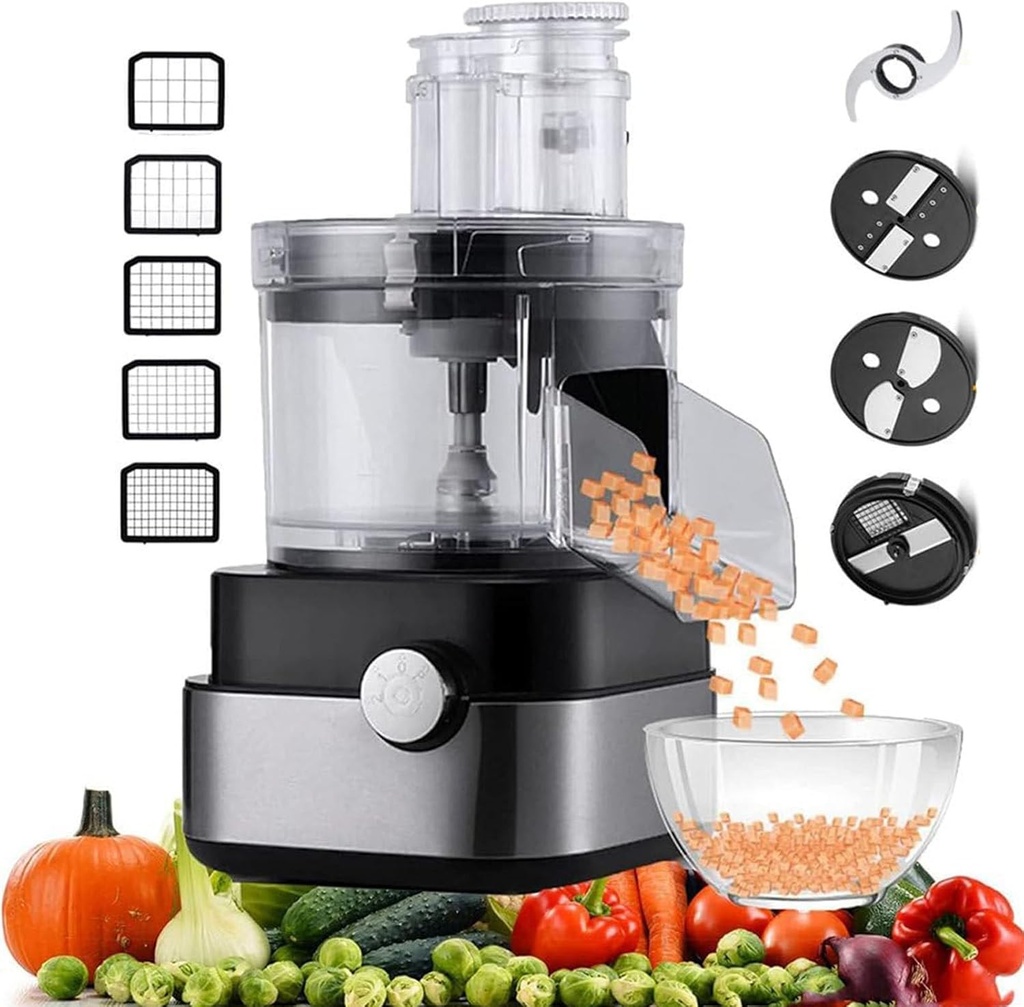 5 In 1 Electric Vegetable Chopper, Commercial Food Processor, Meat Grinder Multifunctional Food Chopper, 2-Speed 600 Watt Motor with 5 Stainless Steel Blades for Restaurant Home Use